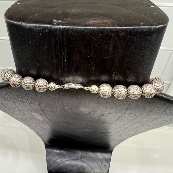 Vintage 1980’s-90’s Pewter Charm Bib Necklace Fringed Tubular Bib Pendant 19” - Picture 6 of 11